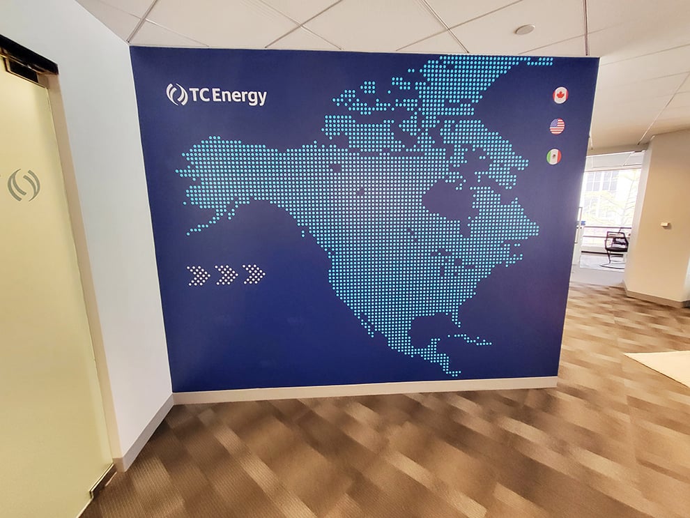 Workplace interiors with custom adhesive vinyl installed in Charlotte, NC