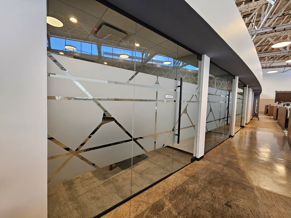 Frosted Vinyl in Charlotte, NC designed and installed for window graphics and corporate branding