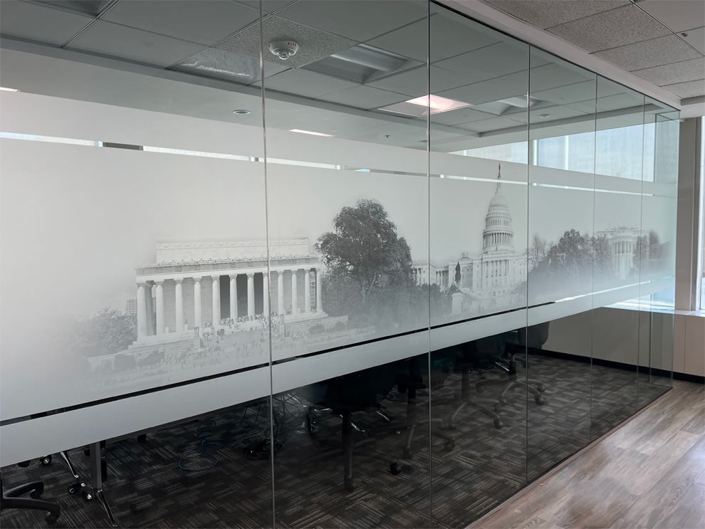 Frosted Vinyl in Charlotte, NC designed and installed for custom mural graphics and glass branding