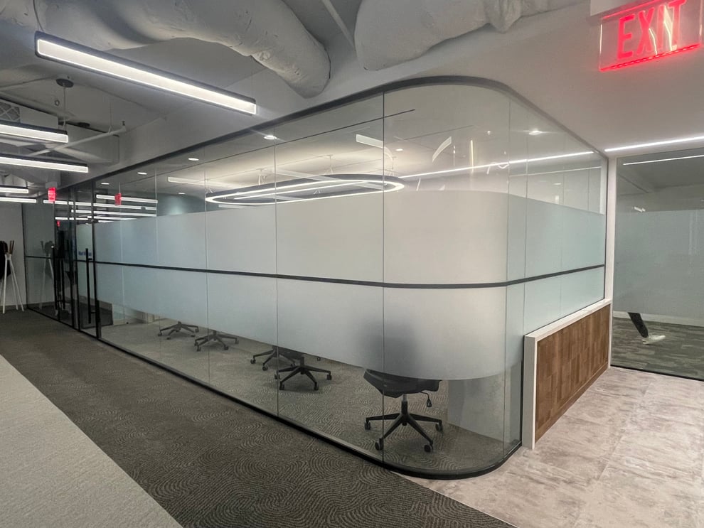 Frosted Vinyl in Charlotte, NC designed and installed for workplace privacy and brand reinforcement
