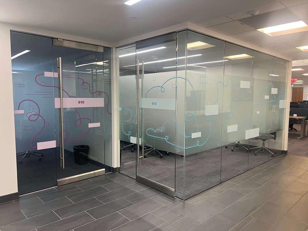 Frosted Vinyl in Charlotte, NC designed and installed for office glass and wall branding
