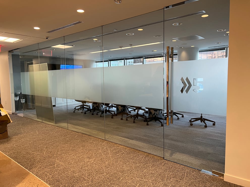 Frosted Vinyl in Charlotte, NC designed and installed for window panels and glass partitions