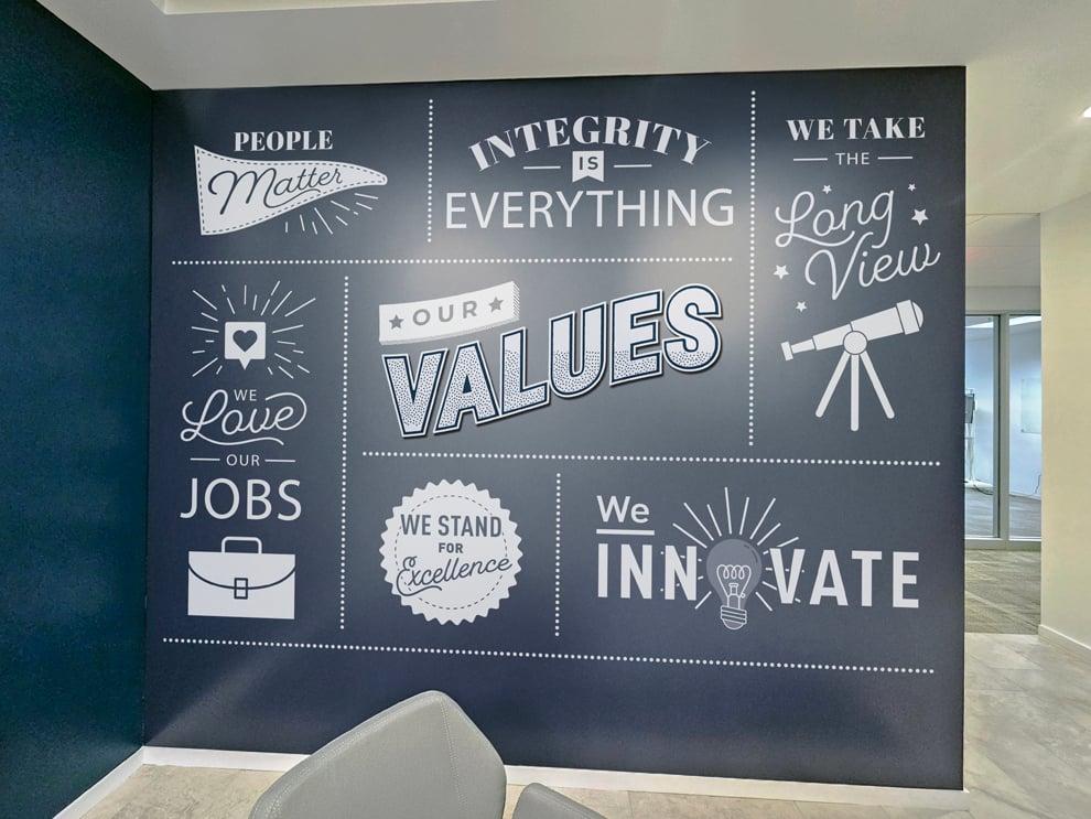 Branded corporate wall mural installation at Berkadia office Gastonia, NC