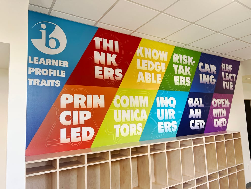 Office lobby wall wrap design for workplace branding in Gastonia, NC