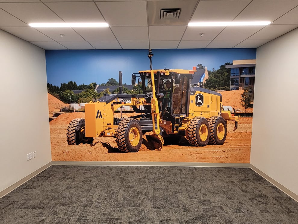 Workplace wall mural with custom branding graphics Rock Hill, SC office