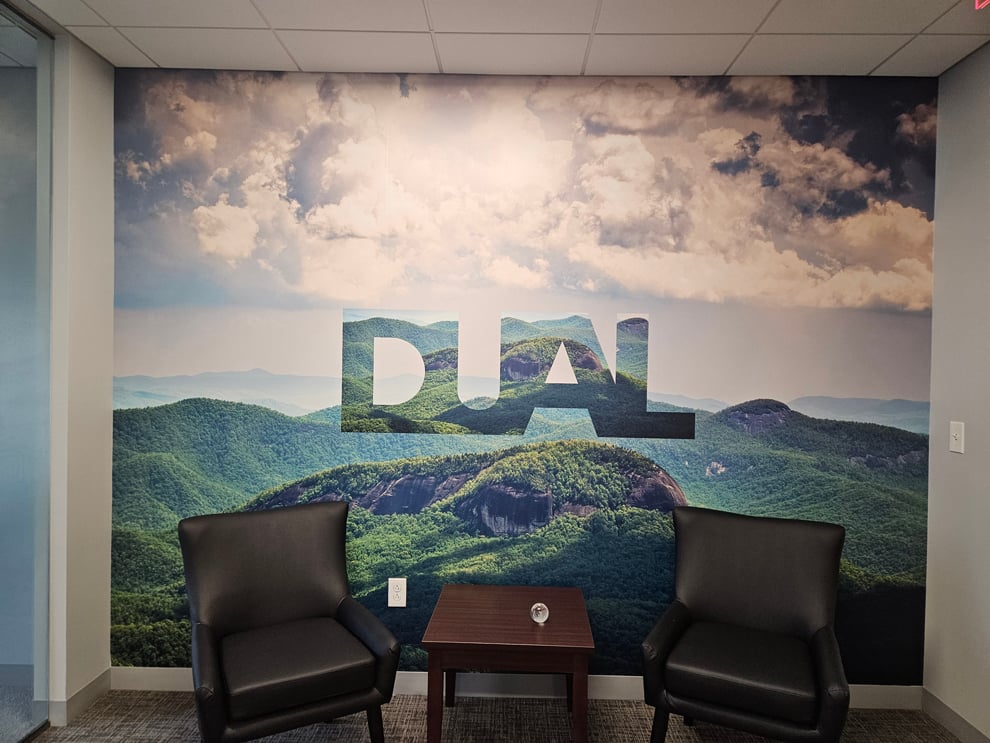 Custom wall wrap installed for office branding in Salisbury, NC workplace
