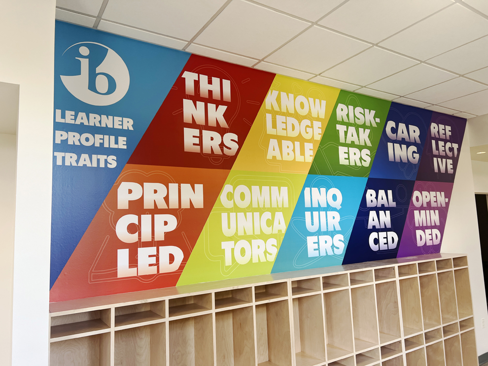 Office lobby wall wrap design for workplace branding in Salisbury, NC