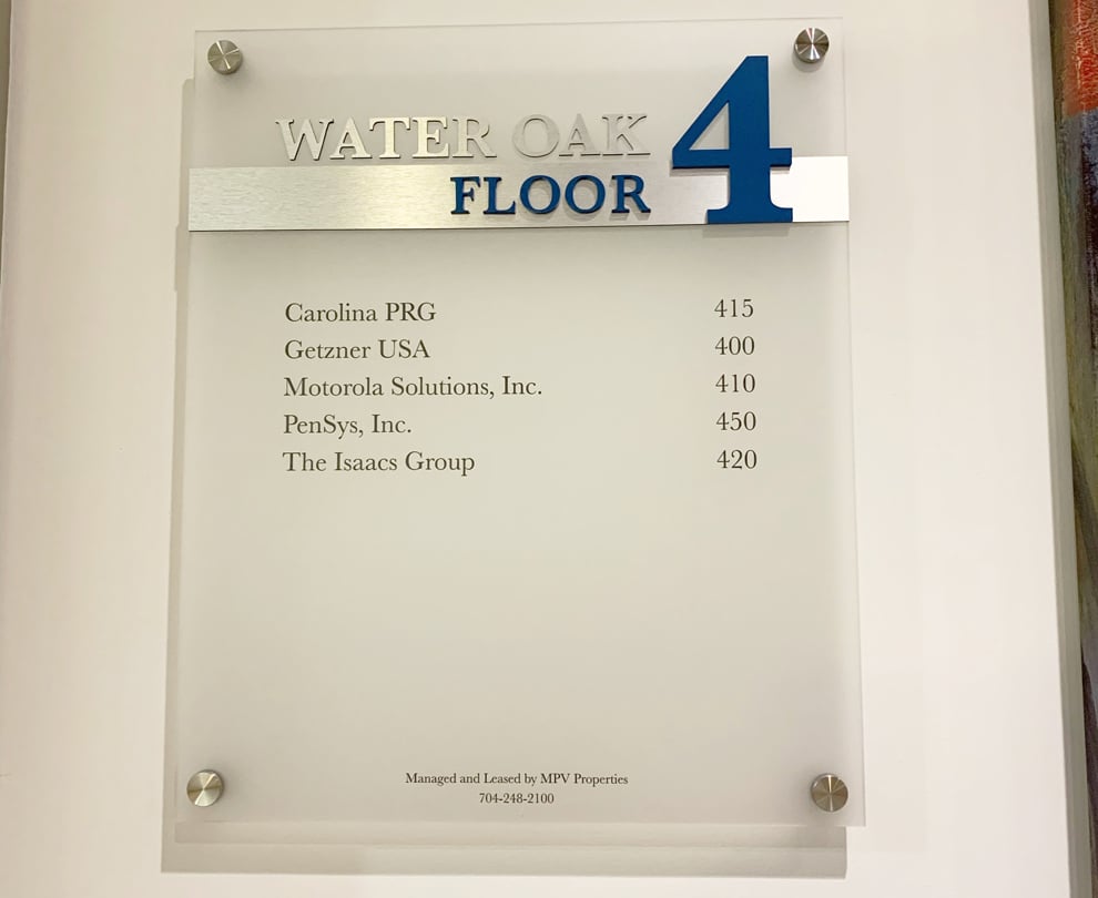 Directional wayfinding signs for corporate buildings in Charlotte, NC