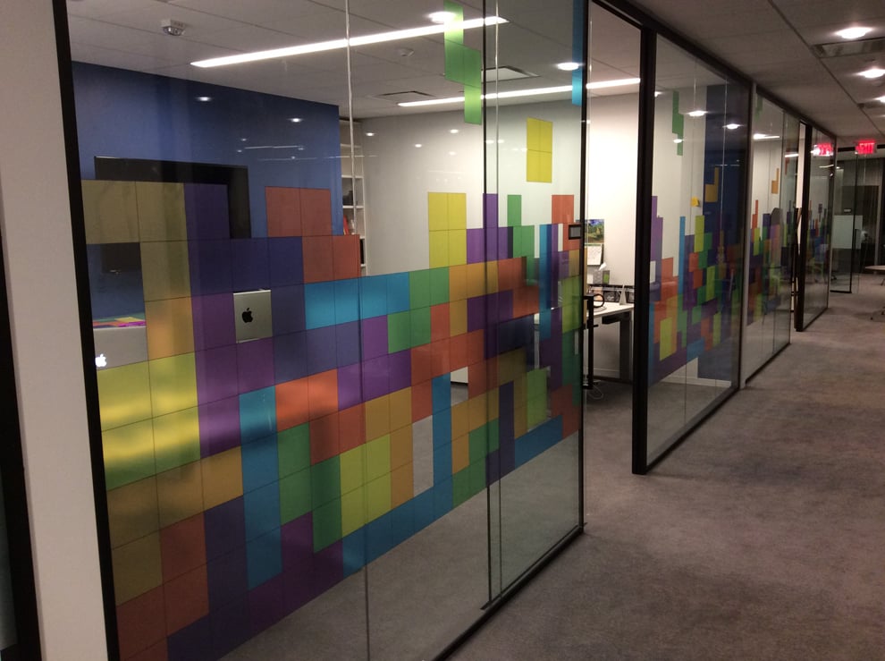 Window Graphics in Concord, NC designed and installed with decorative patterns for workplace branding